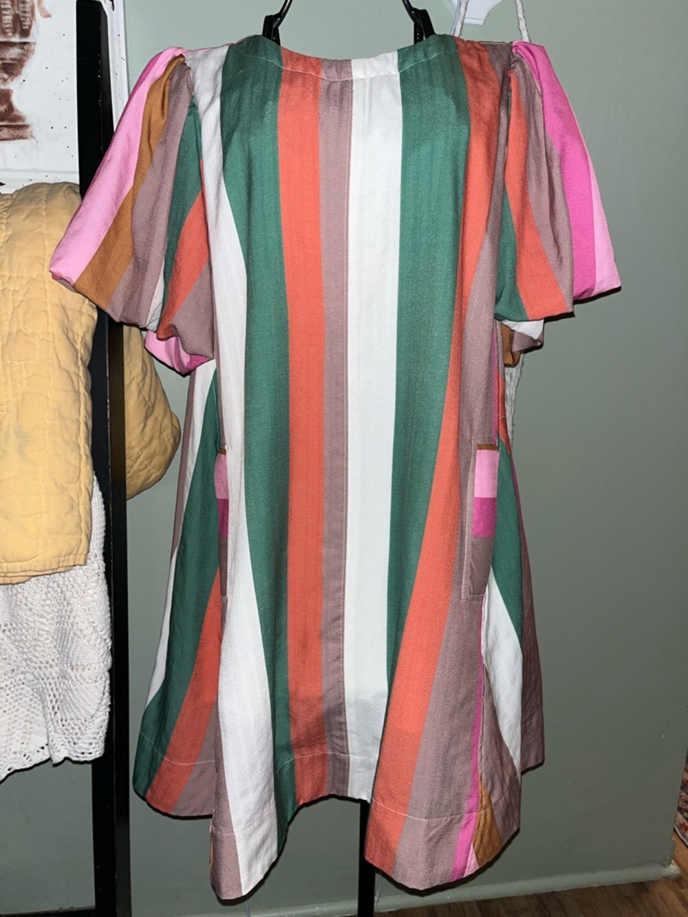 Striped Multicolor Summer Dress with Pockets - Pink, Green, Coral, White